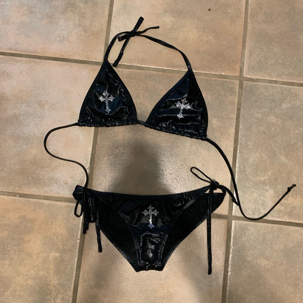 affliction style unbranded rhinestone cross rave bikini